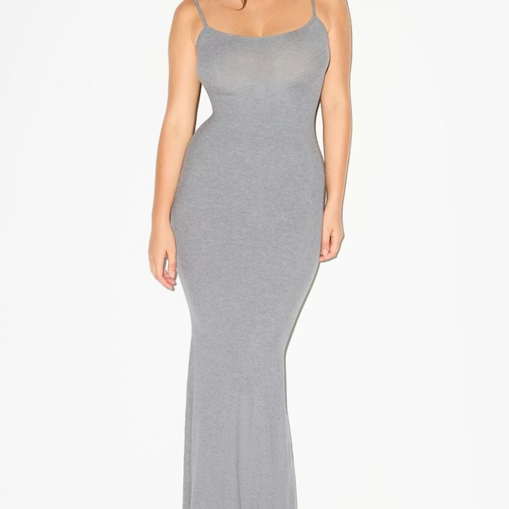 Skims Long Slip Dress in Heather Gray